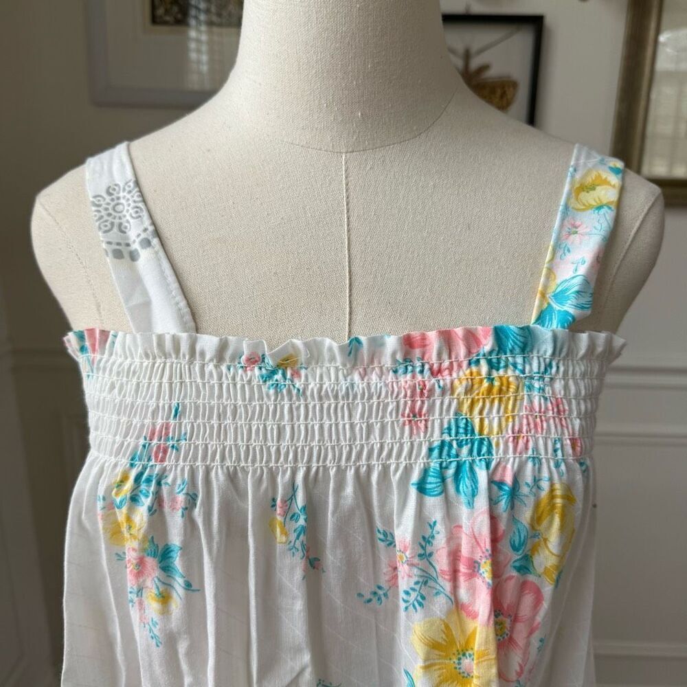 Vintage 70s Sundress Nightgown Floral Smocked S - Picture 2 of 5